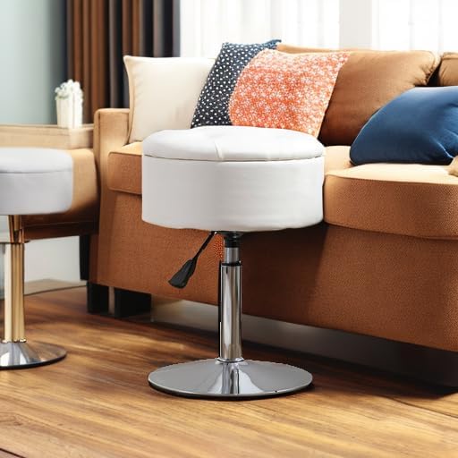 White faux leather swivel vanity stool - Image 2