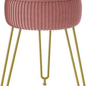 Pink velvet round ottoman