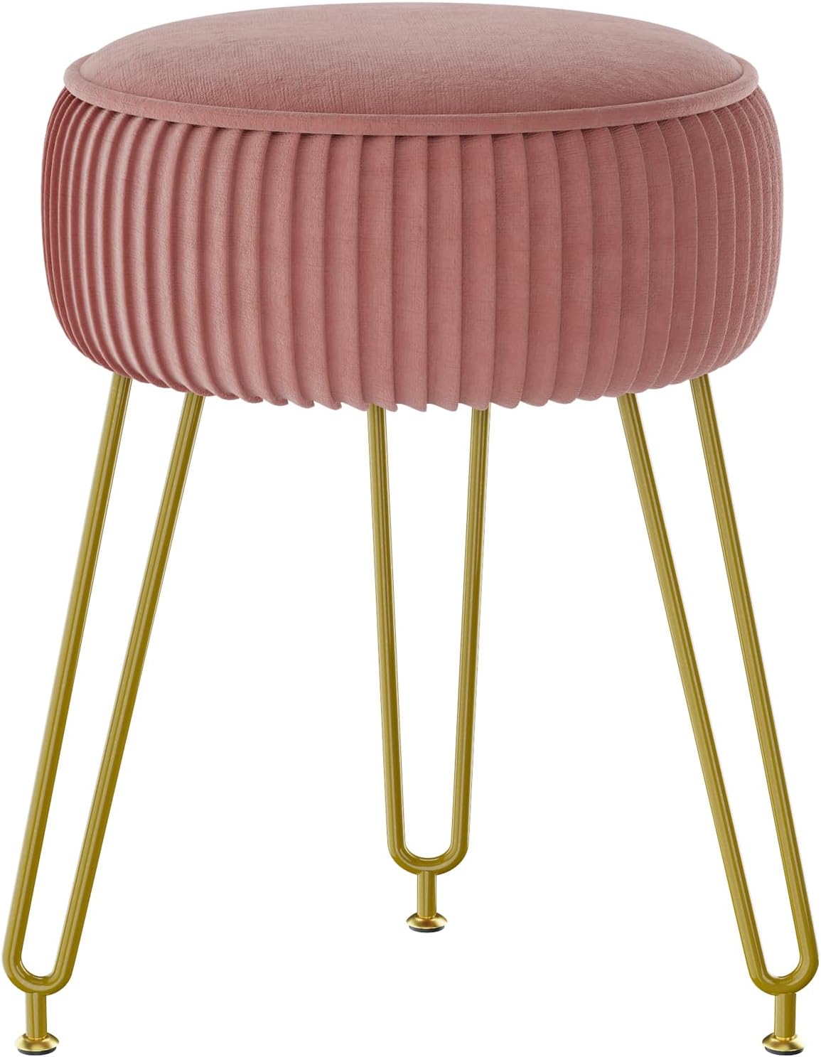 Pink velvet round ottoman