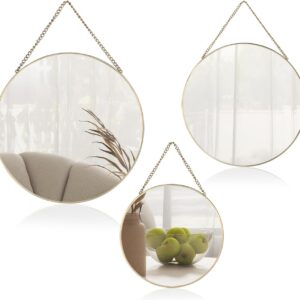 Set of 3 gold round wall mirrors