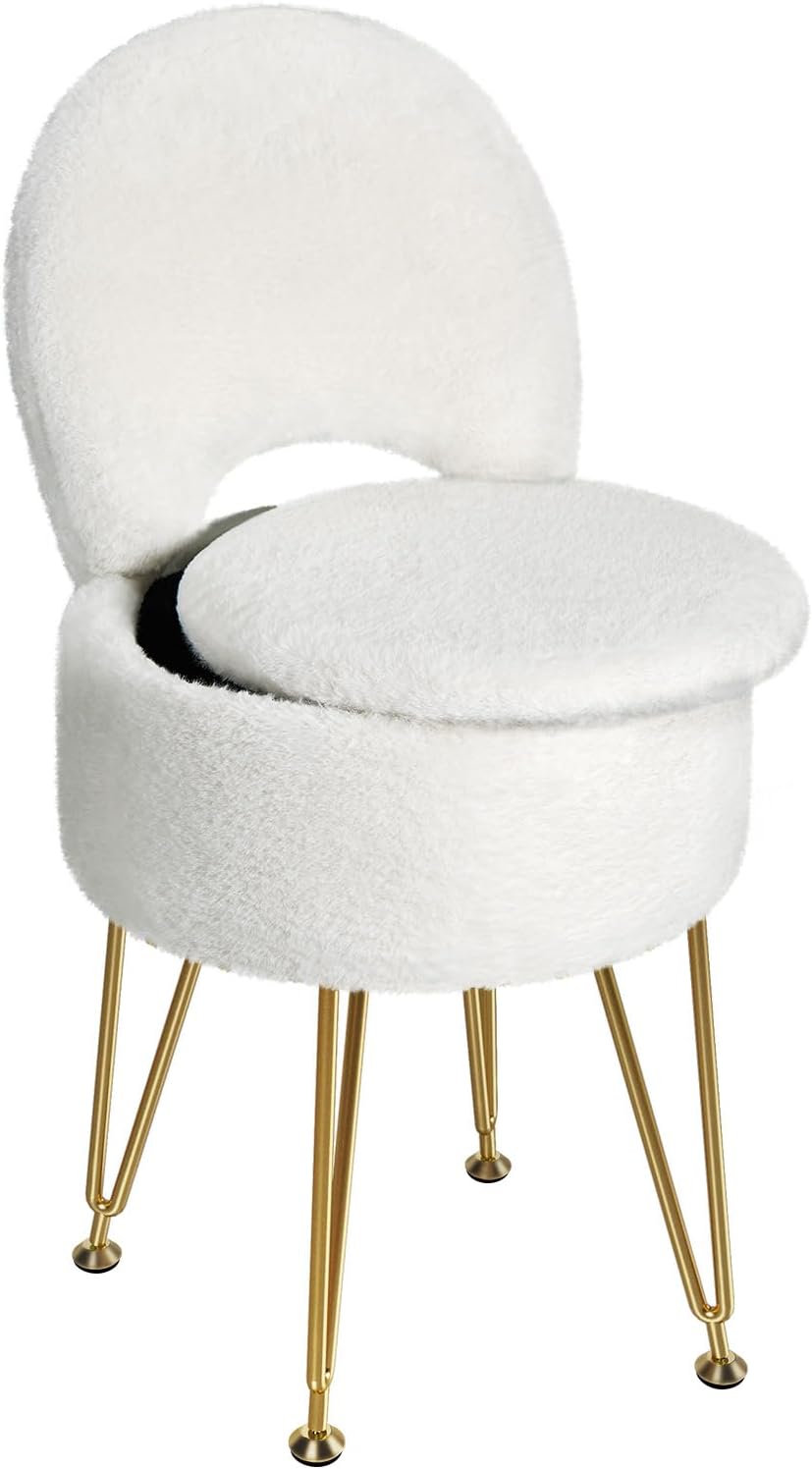 White faux fur vanity stool
