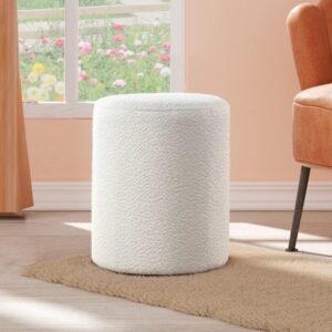 White bouclé round ottoman