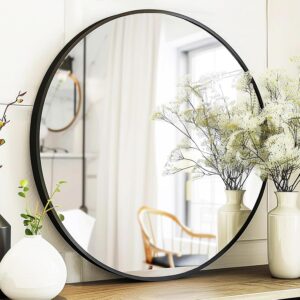 Black round wall mirror