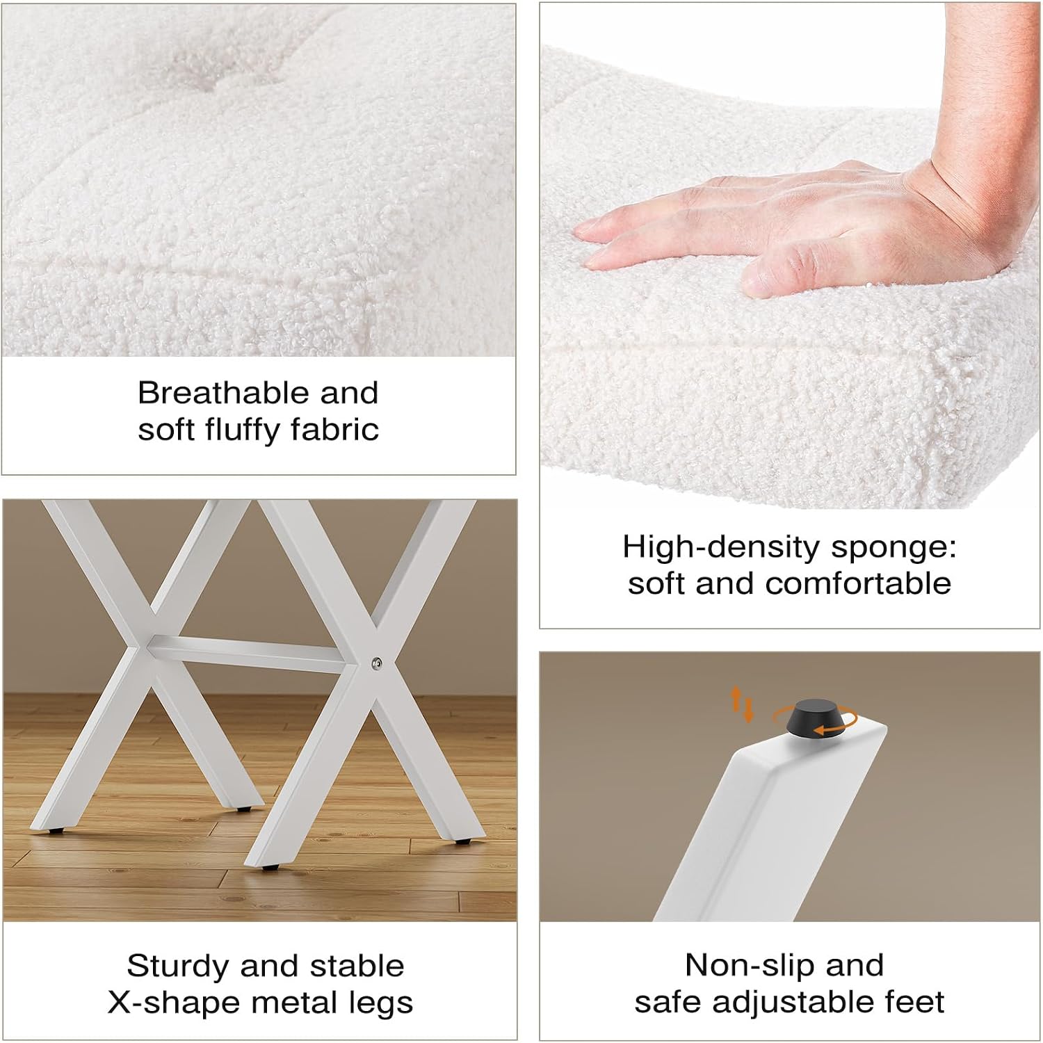 White bouclé vanity stool - Image 2