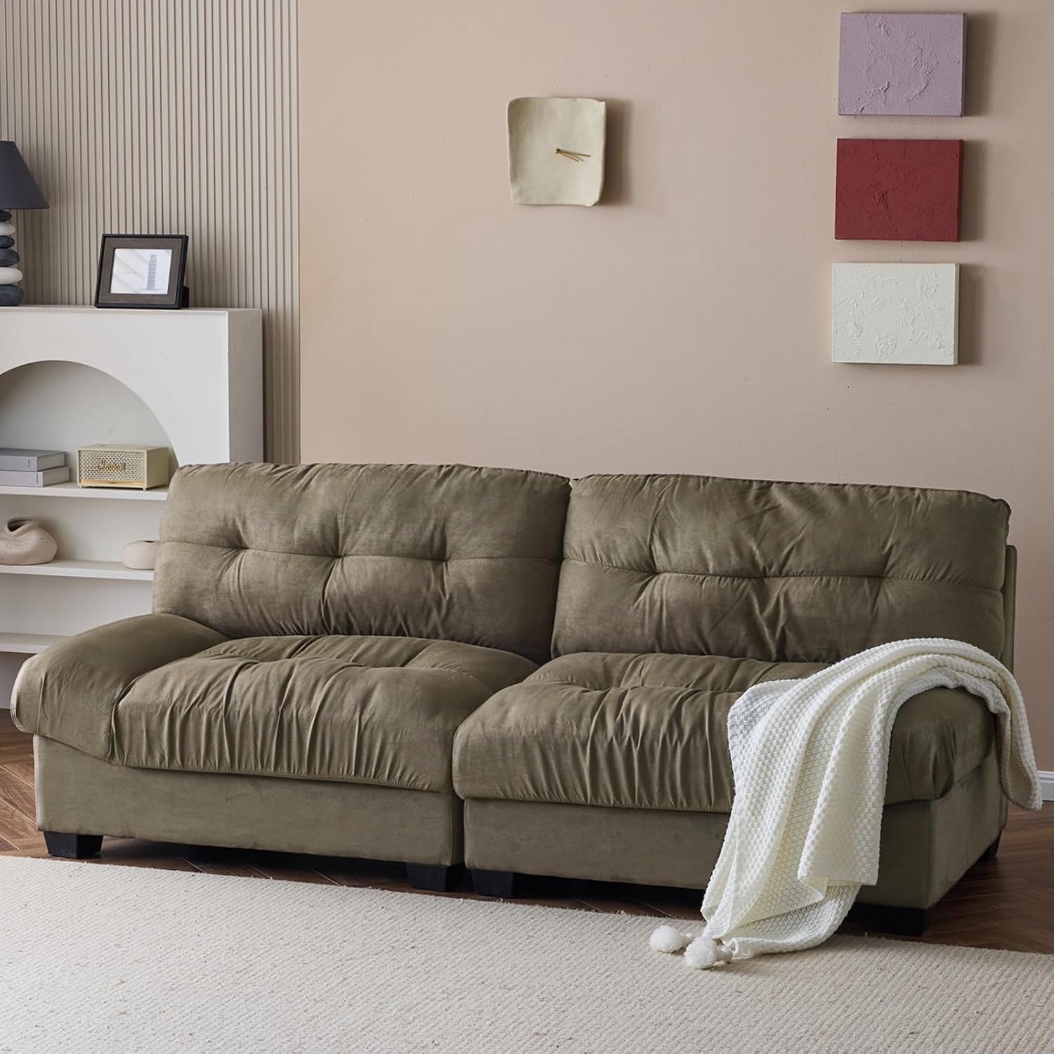 Brown suede "cloud" loveseat