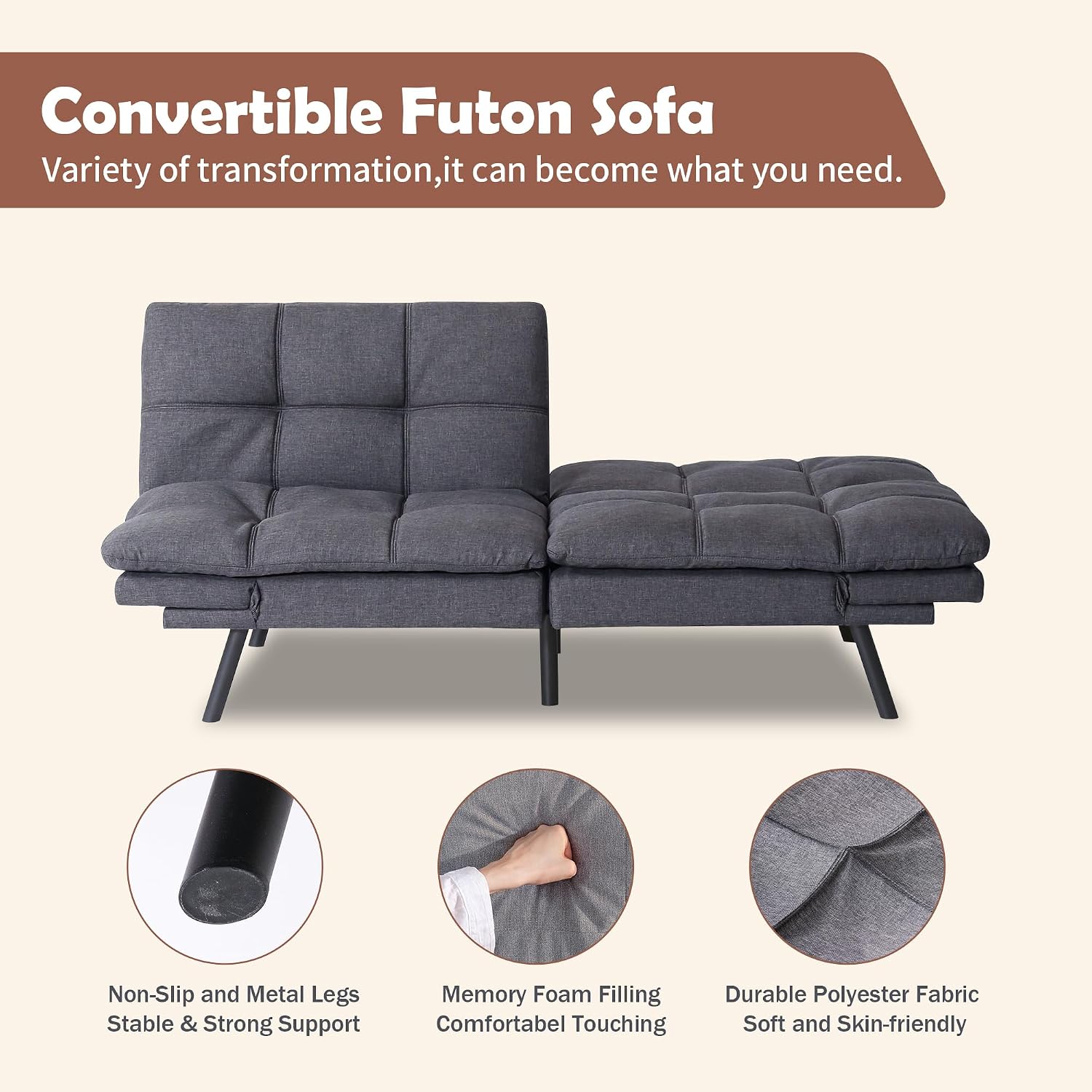 Dark grey memory foam sofa bed - Image 2