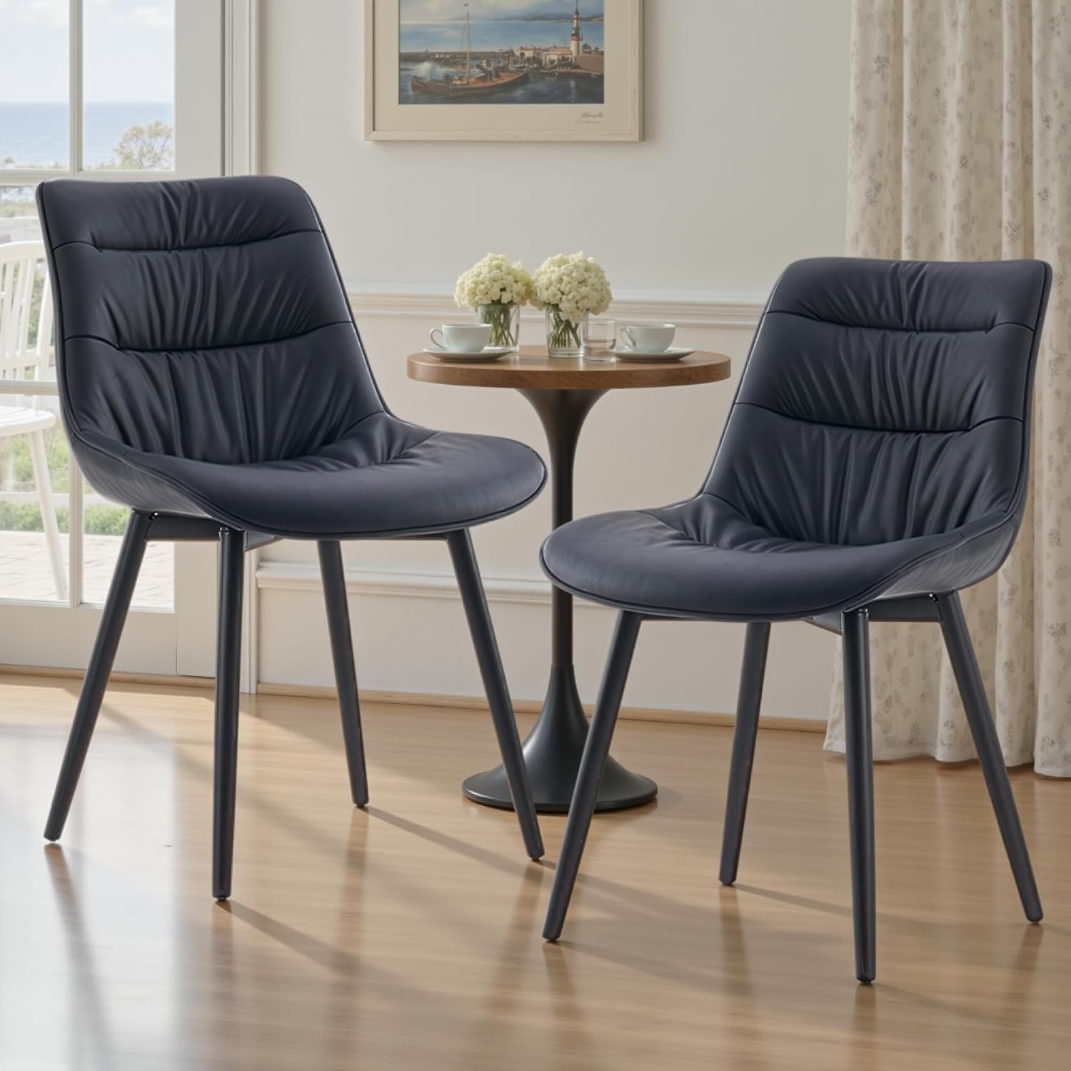 Set of 2 black faux leather dining chairs