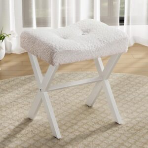 White bouclé vanity stool