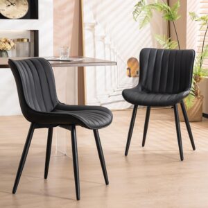 Set of 2 black faux leather dining chairs