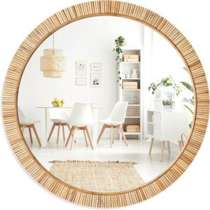 Round rattan wall mirror
