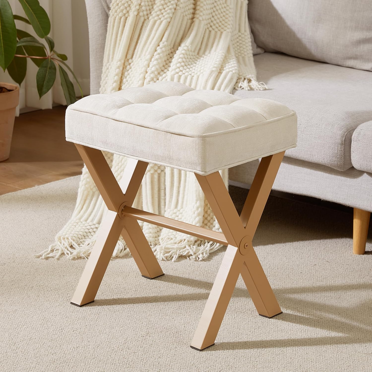 Beige linen vanity stool